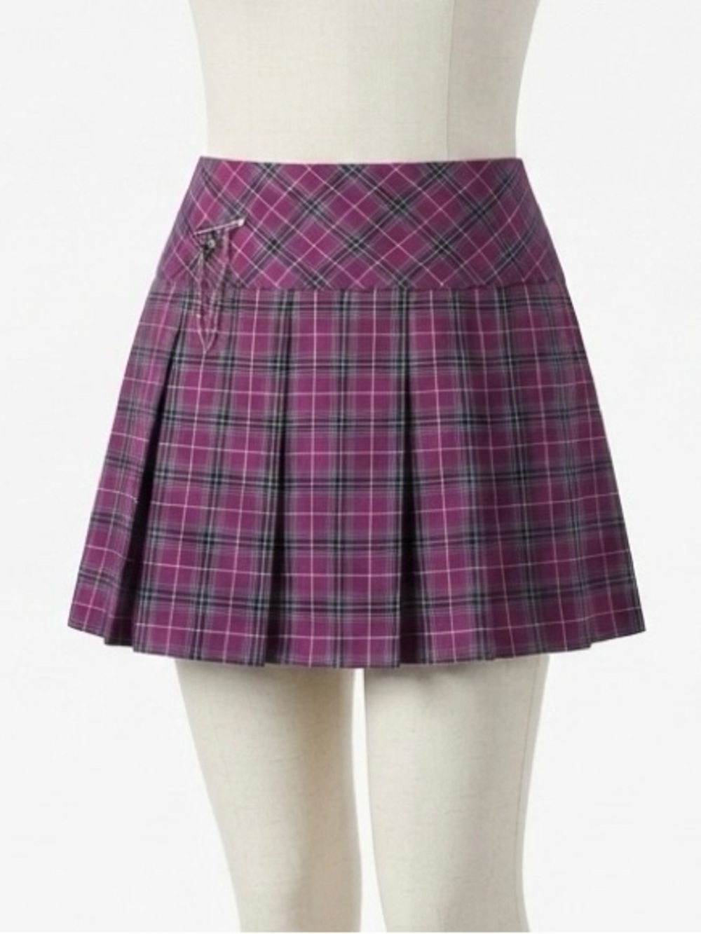 plaid mini skirt with chain detail purple and grey